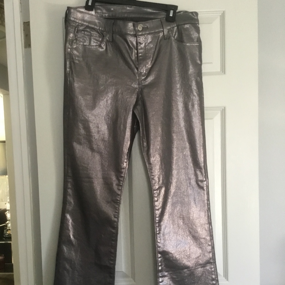 Gap Dark Silver Metallic Baby Boot Bell Bottom Flare Mid Rise Jeans Size 14